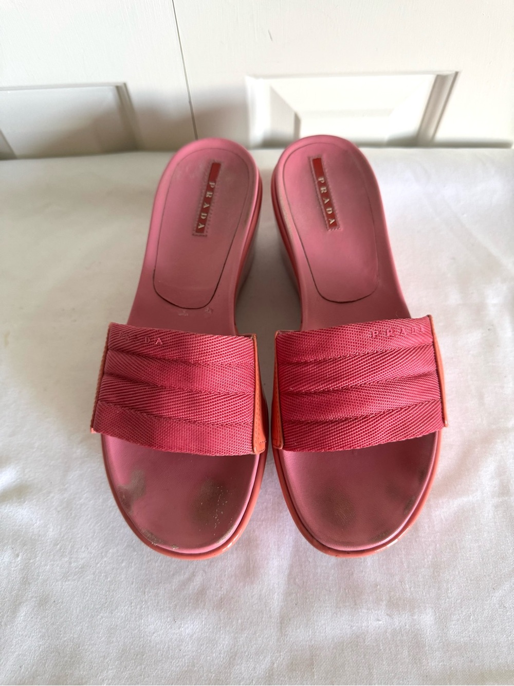 Prada Pink Leather Platform Wedge Slide Slip-On Sandals EU 37 Italy
